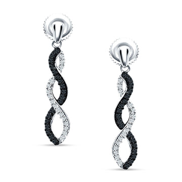 Twisted Infinity Stud Earring Black CZ 925 Sterling Silver Wholesale